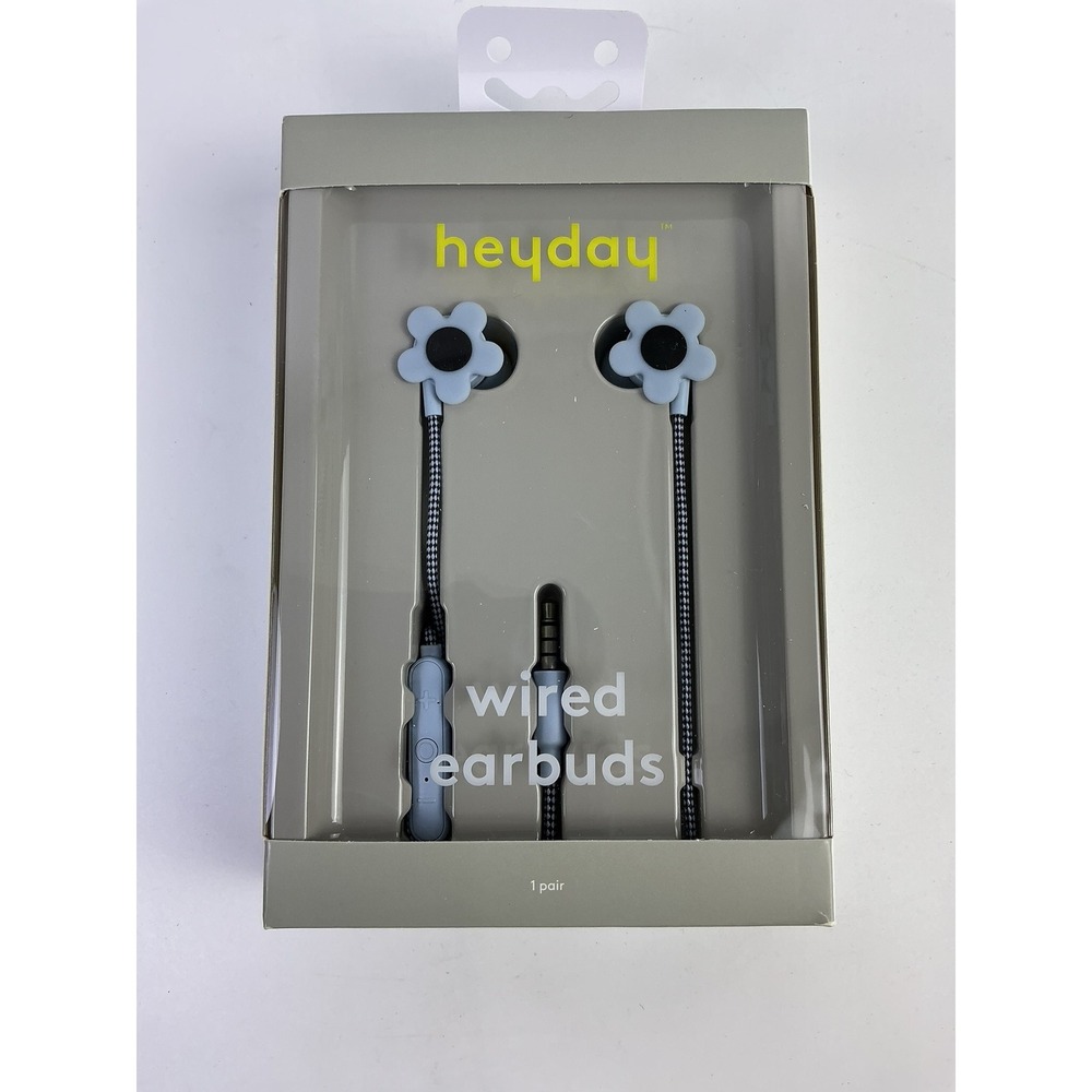 Heyday Wired Earbuds Flower Design Blue Gray In Ear With Microphone